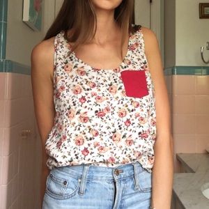 LA Hearts flowered tank top with red pocket